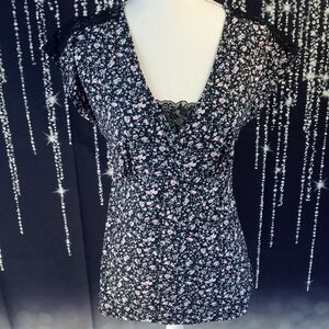 Marilyn Monroe Floral Black Top